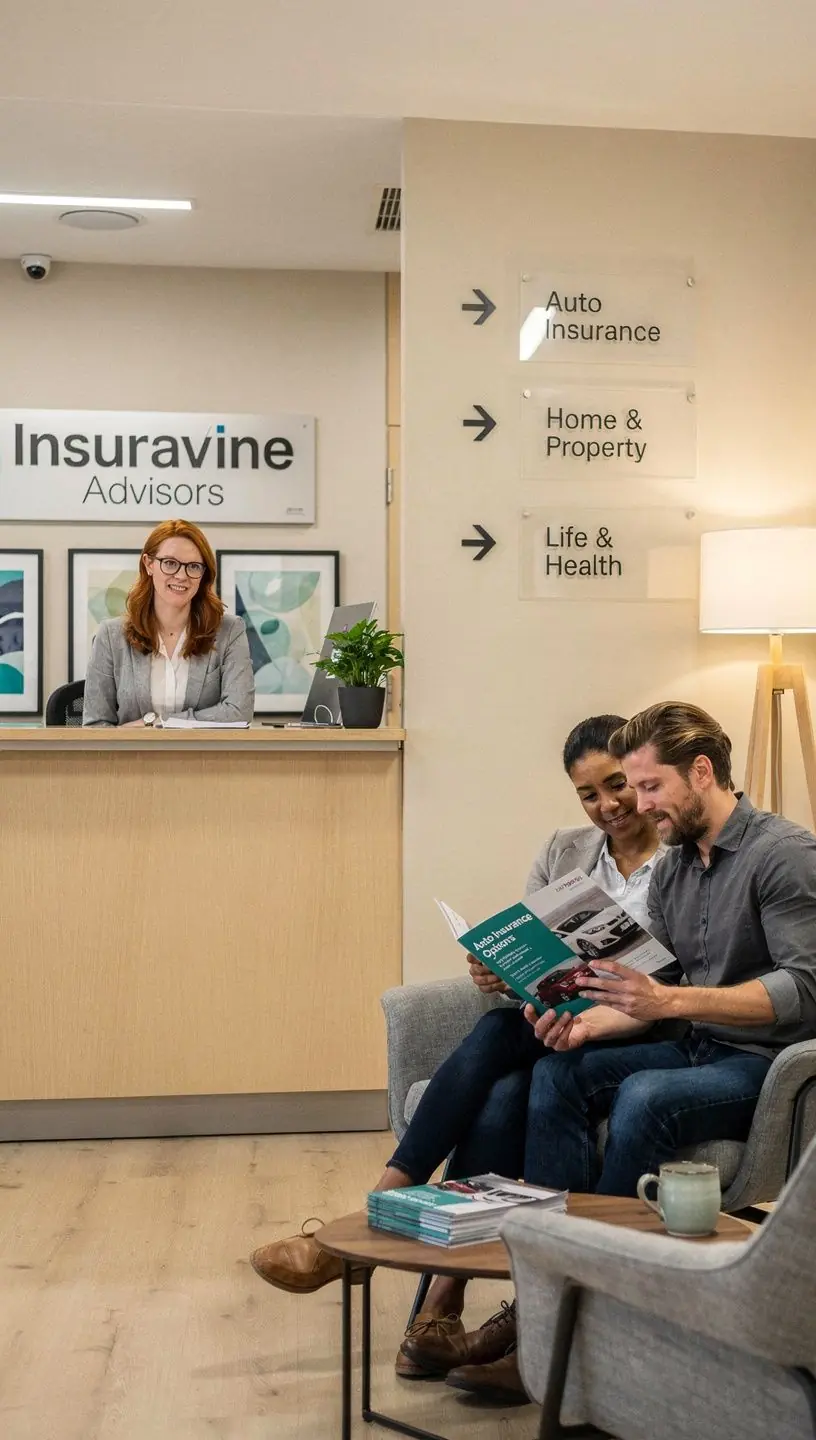 Ein Versicherungsberater erklärt den Kunden die Vorteile der lokalen Autoversicherung.